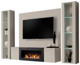 Wohnwand Option in Kaschmir Schrankwand 4-teilig h�ngend mit Ethanol Kamin und LED, 260 x 170 cm