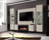 Wohnwand Option in Kaschmir Schrankwand 4-teilig h�ngend mit Ethanol Kamin und LED, 260 x 170 cm