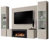 Wohnwand Option in Kaschmir Schrankwand 4-teilig h�ngend mit Ethanol Kamin und LED, 260 x 170 cm