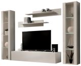 Wohnwand Option in Kaschmir Schrankwand 5-teilig h�ngend mit LED und Push-To-Open, 260 x 170 cm