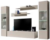 Wohnwand Option in Kaschmir Schrankwand 5-teilig h�ngend inkl. LED und Push-To-Open, 260 x 170 cm