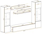 Wohnwand Option in Kaschmir Schrankwand 5-teilig h�ngend inkl. LED und Push-To-Open, 260 x 170 cm