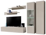 Wohnwand Option in Kaschmir Schrankwand 5-teilig h�ngend inkl. LED und Push-To-Open, 260 x 170 cm