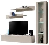 Wohnwand Option in Kaschmir Schrankwand 4-teilig h�ngend mit LED und Push-To-Open, 210 x 170 cm