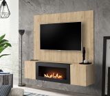 TV-Lowboard Set Option in Jackson Eiche, Flat-TV Unterschrank h�ngend mit Ethanol Kamin und Akustikpaneel,160 cm