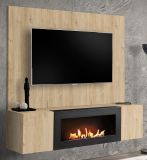 TV-Lowboard Set Option in Jackson Eiche, Flat-TV Unterschrank h�ngend mit Ethanol Kamin und Akustikpaneel,160 cm