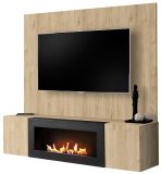 TV-Lowboard Set Option in Jackson Eiche, Flat-TV Unterschrank h�ngend mit Ethanol Kamin und Akustikpaneel,160 cm