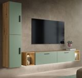 Wohnwand Onawa in Gr�n und Artisan Eiche Wohnkombination h�ngend / stehend 249 x 184 cm