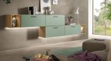 Wohnwand Onawa in Gr�n und Artisan Eiche Wohnkombination h�ngend / stehend 249 x 184 cm