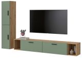 Wohnwand Onawa in Gr�n und Artisan Eiche Wohnkombination h�ngend / stehend 249 x 184 cm