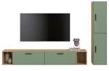 Wohnwand Onawa in Gr�n und Artisan Eiche Wohnkombination h�ngend / stehend 249 x 184 cm