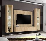 Wohnwand Option in Jackson Eiche Schrankwand 4-teilig h�ngend mit LED, 260 x 170 cm