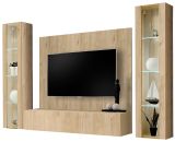 Wohnwand Option in Jackson Eiche Schrankwand 4-teilig h�ngend mit LED, 260 x 170 cm
