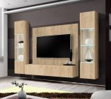 Wohnwand Option in Jackson Eiche Schrankwand 4-teilig h�ngend mit LED und Push-To-Open, 260 x 170 cm