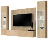 Wohnwand Option in Jackson Eiche Schrankwand 4-teilig h�ngend mit LED und Push-To-Open, 260 x 170 cm
