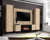 Wohnwand Option in Jackson Eiche Schrankwand 4-teilig h�ngend mit Ethanol Kamin, 260 x 170 cm