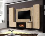 Wohnwand Option in Jackson Eiche Schrankwand 4-teilig h�ngend mit Ethanol Kamin, 260 x 170 cm
