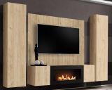 Wohnwand Option in Jackson Eiche Schrankwand 4-teilig h�ngend mit Ethanol Kamin, 260 x 170 cm