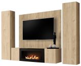 Wohnwand Option in Jackson Eiche Schrankwand 4-teilig h�ngend mit Ethanol Kamin, 260 x 170 cm
