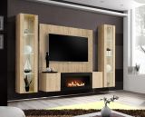 Wohnwand Option in Jackson Eiche Schrankwand 4-teilig h�ngend mit Ethanol Kamin und LED, 260 x 170 cm