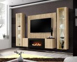 Wohnwand Option in Jackson Eiche Schrankwand 4-teilig h�ngend mit Ethanol Kamin und LED, 260 x 170 cm