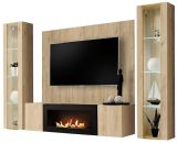 Wohnwand Option in Jackson Eiche Schrankwand 4-teilig h�ngend mit Ethanol Kamin und LED, 260 x 170 cm