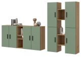 Wohnwand Onawa in Gr�n und Artisan Eiche Wohnkombination h�ngend / stehend 259 x 184 cm