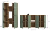 Wohnwand Onawa in Gr�n und Artisan Eiche Wohnkombination h�ngend / stehend 259 x 184 cm