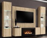 Wohnwand Option in Jackson Eiche Schrankwand 4-teilig h�ngend mit Ethanol Kamin und LED, 260 x 170 cm