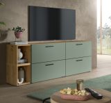 TV-Lowboard Onawa in Gr�n und Artisan Eiche TV-Unterteil h�ngend / stehend 176 cm, Soft-Close