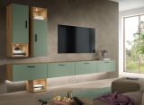 Wohnwand Onawa in Gr�n und Artisan Eiche Wohnkombination h�ngend / stehend 300 x 178 cm