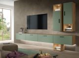 Wohnwand Onawa in Gr�n und Artisan Eiche Wohnkombination h�ngend / stehend 300 x 178 cm