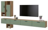Wohnwand Onawa in Gr�n und Artisan Eiche Wohnkombination h�ngend / stehend 300 x 178 cm