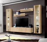 Wohnwand Option in Jackson Eiche Schrankwand 5-teilig h�ngend mit LED und Push-To-Open, 260 x 170 cm