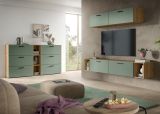 Stauraumschrank Onawa in Gr�n und Artisan Eiche Mehrzweckschrank 65 x 178 cm
