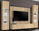 Wohnwand Option in Jackson Eiche Schrankwand 5-teilig h�ngend inkl. LED und Push-To-Open, 260 x 170 cm