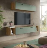Wohnwand Onawa in Gr�n und Artisan Eiche Wohnkombination 202 x 184 cm, Soft-Close
