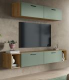 Wohnwand Onawa in Gr�n und Artisan Eiche Wohnkombination 202 x 184 cm, Soft-Close