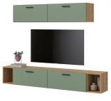 Wohnwand Onawa in Gr�n und Artisan Eiche Wohnkombination 202 x 184 cm, Soft-Close