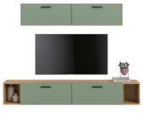 Wohnwand Onawa in Gr�n und Artisan Eiche Wohnkombination 202 x 184 cm, Soft-Close