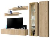 Wohnwand Option in Jackson Eiche Schrankwand 5-teilig h�ngend inkl. LED und Push-To-Open, 260 cm