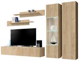 Wohnwand Option in Jackson Eiche Schrankwand 5-teilig h�ngend inkl. LED und Push-To-Open, 260 x 170 cm