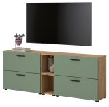 TV-Lowboard Onawa in Gr�n und Artisan Eiche TV-Unterteil h�ngend / stehend 176 cm, Soft-Close