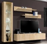 Wohnwand Option in Jackson Eiche Schrankwand 4-teilig h�ngend mit LED und Push-To-Open, 210 x 170 cm