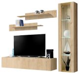 Wohnwand Option in Jackson Eiche Schrankwand 4-teilig h�ngend mit LED und Push-To-Open, 210 x 170 cm