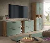 Wohnwand Onawa in Gr�n und Artisan Eiche Wohnkombination 256 x 178 cm, Soft-Close