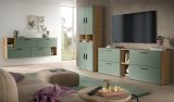 Wohnwand Onawa in Gr�n und Artisan Eiche Wohnkombination 256 x 178 cm, Soft-Close