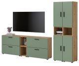 Wohnwand Onawa in Gr�n und Artisan Eiche Wohnkombination 256 x 178 cm, Soft-Close