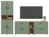 Wohnwand Onawa in Gr�n und Artisan Eiche Wohnkombination 256 x 178 cm, Soft-Close
