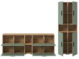 Wohnwand Onawa in Gr�n und Artisan Eiche Wohnkombination 256 x 178 cm, Soft-Close